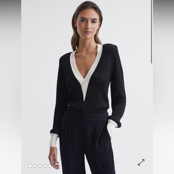 ❤️ Reiss TALITHA CONTRAST TRIM KNITTED JUMPER IN BLACK
